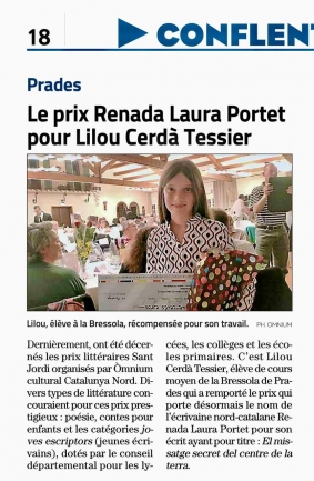 L'Indépendant Prades: Le prix Renada Laura Portet pour Lilou Cerdà Tessier